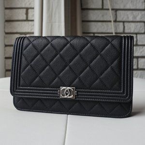 2016 CHANEL Black Caviar Boy Wallet on Chain